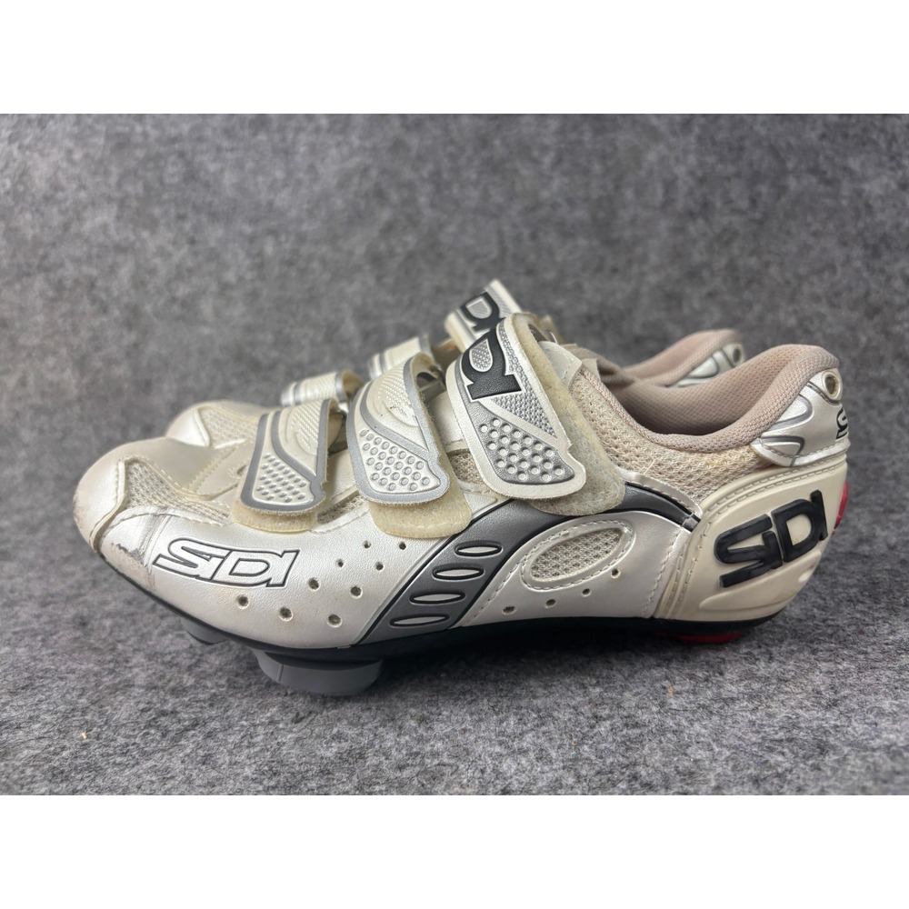 Sidi Road Cycling Shoes Womens Size 38 White Silver Triple Strap Cleats